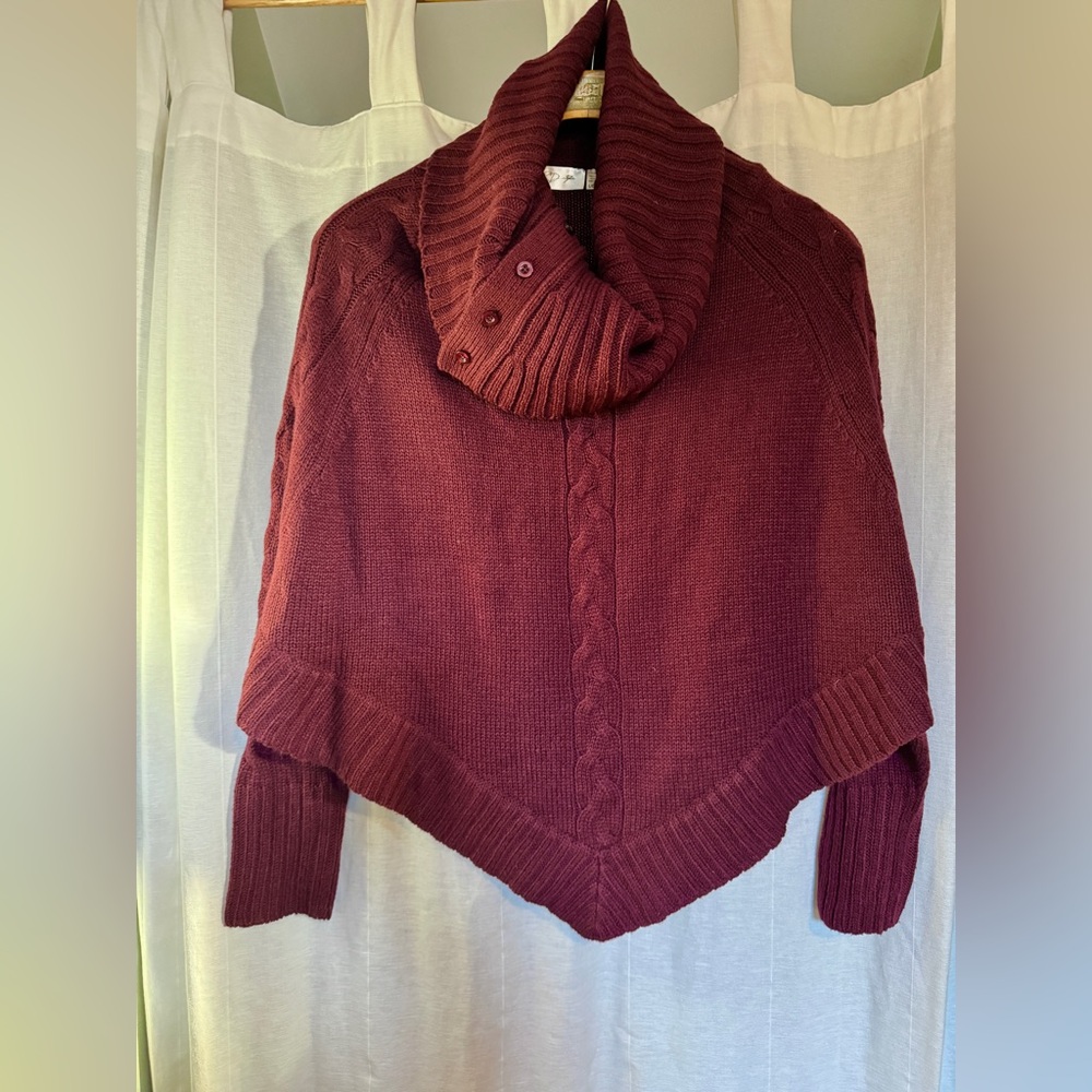 RD Style Burgundy Cable Knit Cowl Neck Poncho Sweater (size L)